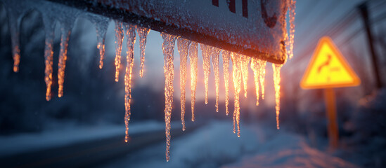 road sign snow winter