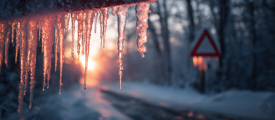 road sign snow winter