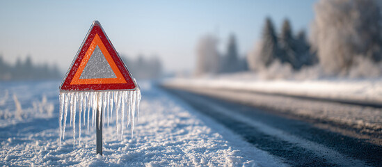 road sign snow winter