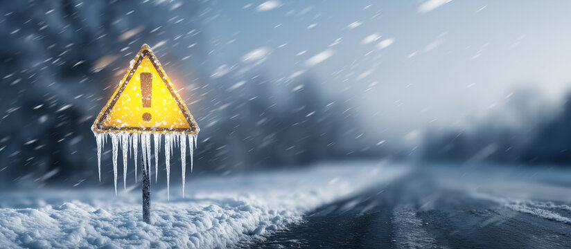 road sign snow winter