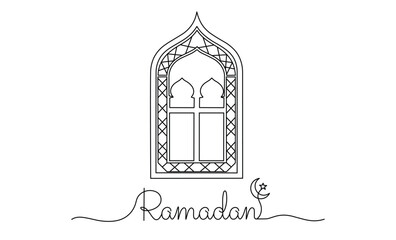 Ramadan arch window line drawing celebration design crescent moon star motif decorative religious art