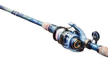 Oil painting of fish rod isolated on transparent background
