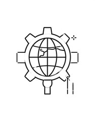 Obraz premium Outline graphic of globe inside a gear with a drop, against a white background