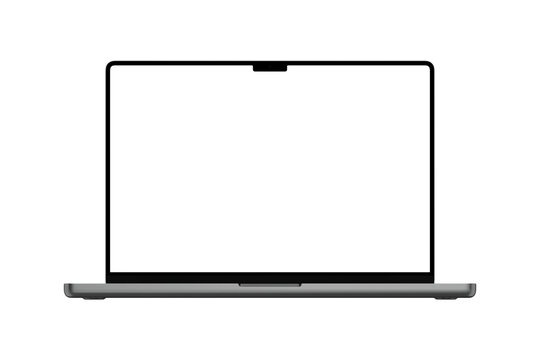 Gray ultrabook or laptop mockup template. No background  PNG. White blank screen. 