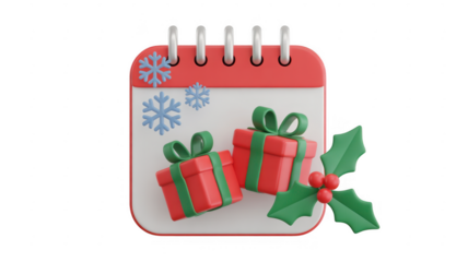 3D of Christmas calendar with presents 3D presents isolated on a transparent background