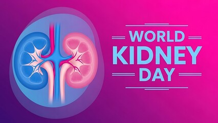 World kidney day awareness poster with anatomical illustration of human kidneys in vibrant colors