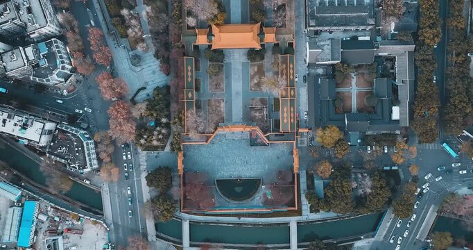 Sunset over a traditional Chinese street