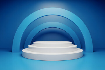 Minimalist White Podium with Blue Arch Background