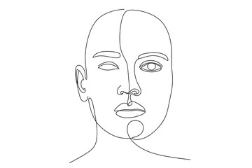 Minimalist Single Line Drawing of a Human Face with One Eye Open