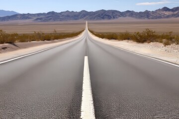 Fototapeta premium Endless Straight Road Stretching Into Clear Distance Under Blue Sky