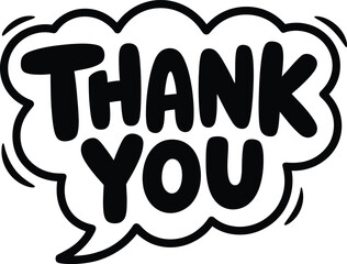 Thank you comic speech bubble, playful hand drawn appreciation text for stickers, labels and casual graphic design, vector illustration
