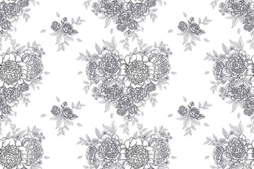 Black and white floral background. Template for creating fabrics, textiles, wallpaper, and paper. Vector.