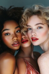 Fototapeta premium Professional image of diverse female models against a neutral background.