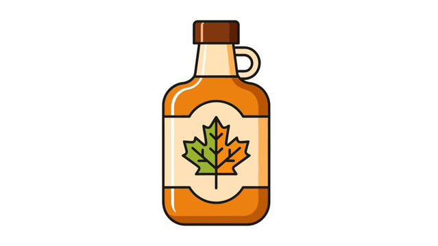 Maple syrup bottle with leaf design on white background