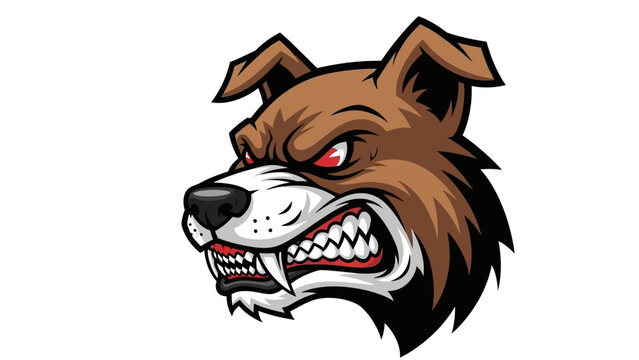 Aggressive cartoon dog head with sharp teeth and intense expression