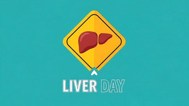 Warning sign depicting a human liver illustration for health and medical concepts