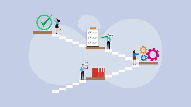 Business Team Climbing Stairs to Success and Project Completion cartoon animation