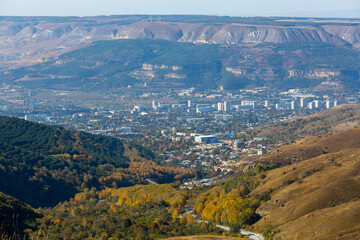 Aerial view of Kislovodsk and the Borgustansky ridge