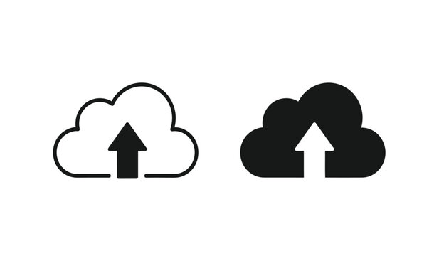Cloud storage upload icons with arrows pointing up in black and white