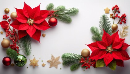 Festive Christmas Corner Decorations With Red Poinsettias And Ornaments