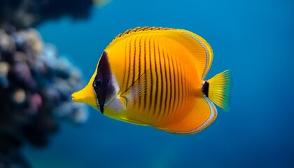 The Copperband Butterflyfish Chelmon Rostratus Also Known As The Beaked Coral Fish