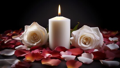 White Candle With Roses And Flower Petals Funeral Memorial Sympathy And Condolence Card For Death Notice