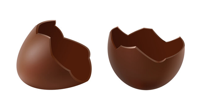 Broken chocolate Easter egg halves, sweet treat cracked open for holiday celebration isolated on transparent background, png