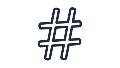 Obraz premium Outlined hashtag symbol in navy blue, centered on a white background