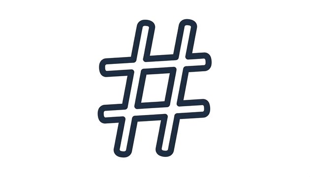 Outlined hashtag symbol in navy blue, centered on a white background