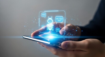 Customer support AI chatbot concept on smartphone screen with digital interface icons