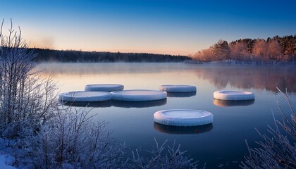 Frozen Circular Ice Cakes On A Serene Lake