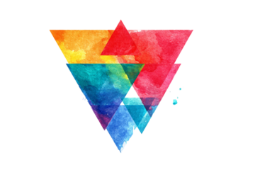 Colorful geometric design in watercolor artwork isolated on transparent background