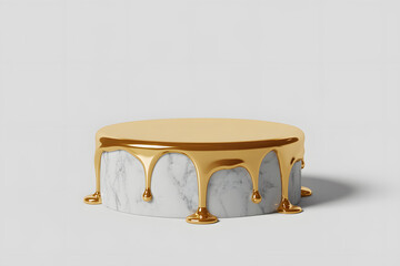 Luxurious Gold Drip Marble Pedestal on White Background