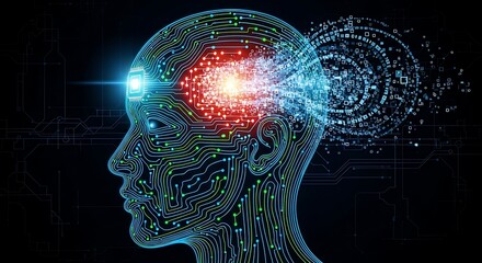 Digital human brain with AI technology neural network glowing futuristic data analysis concept