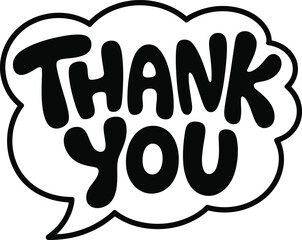 Thank you comic style lettering, bold appreciation text in cloud bubble for stickers, posters and playful design use, vector illustration