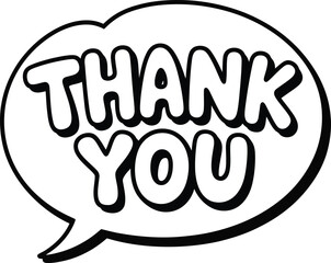 Thank you outlined speech bubble, simple appreciation message for labels, notes and minimal graphic design, vector illustration