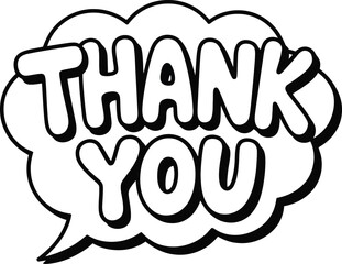 Thank you bubble outline typography, hand drawn appreciation text for stickers, greeting cards and friendly layouts, vector illustration