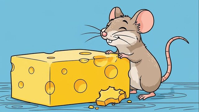 Mouse Eating Cheese Cartoon Animation
