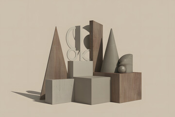 Abstract Geometric Composition with Wood and Stone Textures