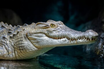 Obraz premium Close-Up of Crocodile's Mouth Slightly Open Revealing Partial Teeth