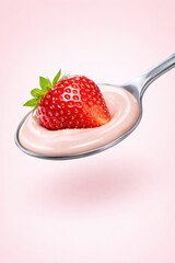 Strawberry on Spoon with Yogurt