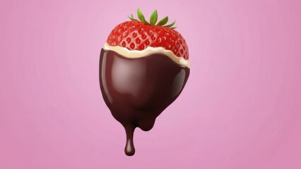 Chocolate-Dipped Strawberry on Pink Background