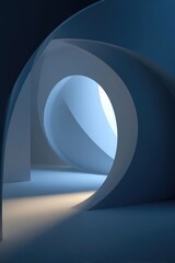 Fototapeta premium Abstract blue interior with overlapping circular arches forming a tunnel-like ring structure. Concept Abstract blue interior, Overlapping circular arches, Tunnel-like ring structure