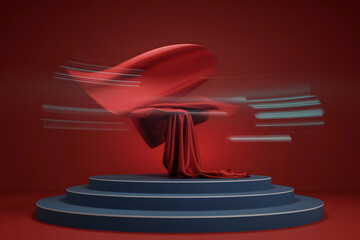 Red Fabric Swirling Over a Pedestal with Motion Blur