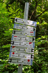 Hiking trail sign showing directions in Franconian Switzerland forest