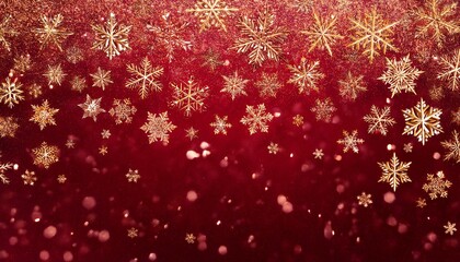 Festive Background Image Featuring Golden Snowflakes Falling On A Deep Red Backdrop Perfect For Christmas New Year Winter Designs