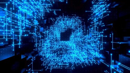 Abstract Blue Digital Cyber Network Tunnel