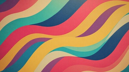 Obraz premium Abstract retro pattern of multicolored wavy ribbons in red, yellow, teal, blue, purple and cream. Concept Abstract Retro Pattern, Multicolored Wavy Ribbons, Retro Color Palette, Vibrant Ribbon Motifs