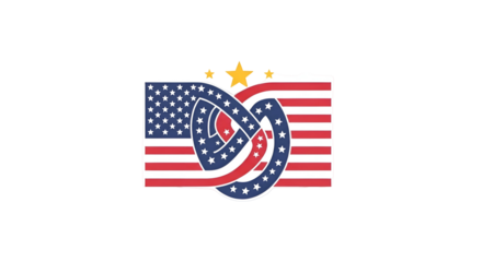 American Flag Knot Stars on Black Background Patriotic Symbolism National Pride Unity in Diversity Red White and Blue Design Graphic Representation Visual Metaphor