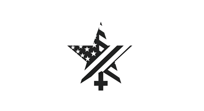 Monochrome Star Shape with American Flag Stripes and Geometric Symbol on Transparent Backdrop - Powered by Adobe
